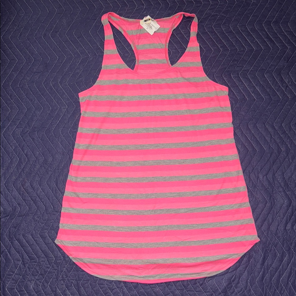 Pink and Gray Striped Women's Tank Top